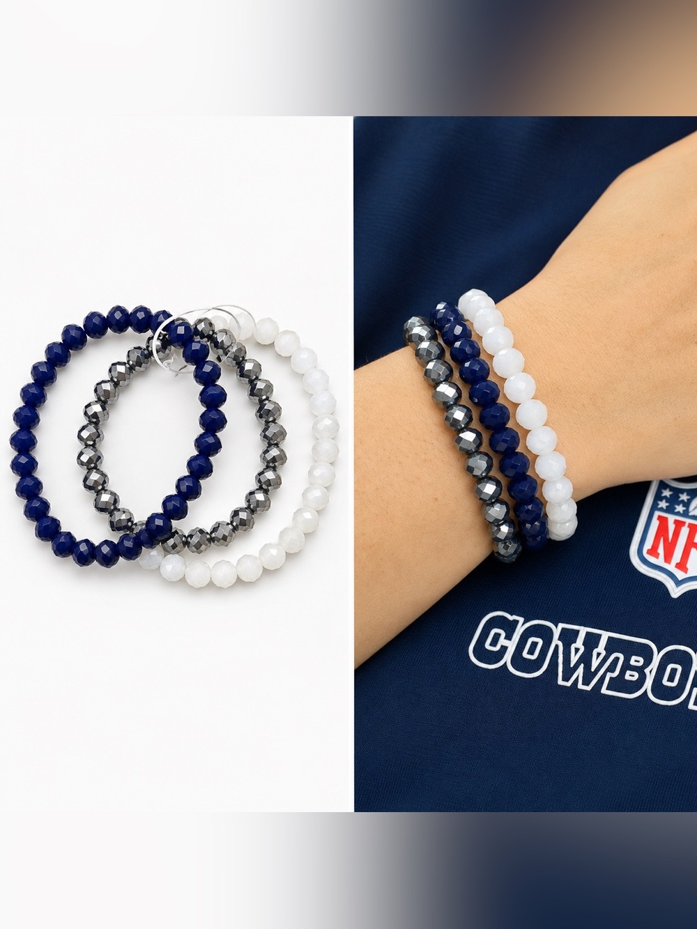 BRAND NEW WITH TAGS Dallas Cowboys Crystal Stretch Bracelet Set 3 piece